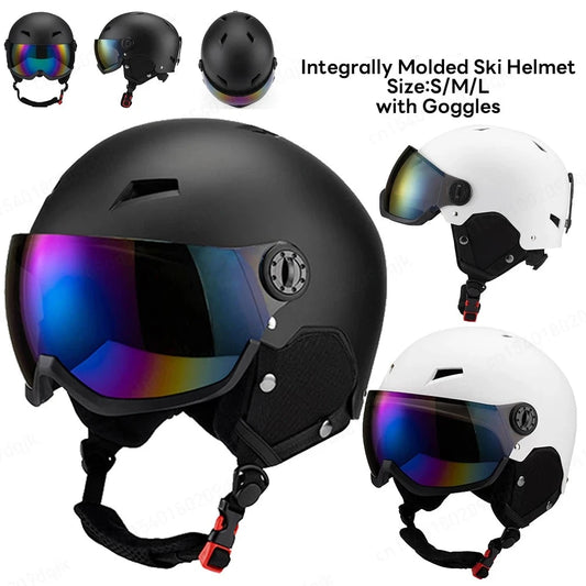 Ski Helmet with Ski Glasses Integrally Molded